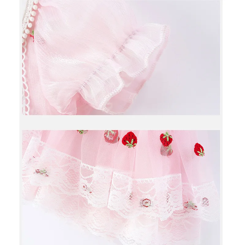 

Summer New Baby Girls Light Pink Cotton Comfortable Casual Clothes Children's Strawberry Mesh Short Sleeve Sweet Princess Dress