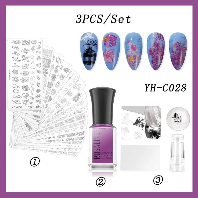 Набор для стемпинга ногтей ROSALIND лак ногтевого дизайна полуперманентный дизайн