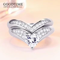 luxury ring set for women 925 sterling silver wedding bride ring love heart zircon rhinestone ring engagement silver jewelry