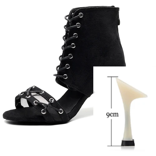 black heel 9cm WUXIJIAO/туфли для латинских танцев; женские черные сапоги на высоком каблуке в английском стиле; удобная обувь для сальсы; вечерние туфли на молнии сзади - Цвет: black heel 9cm