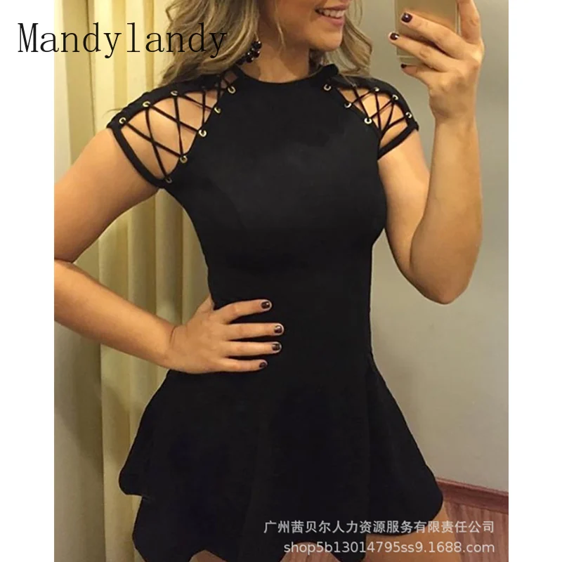 

Женское элегантное Бандажное обтягивающее платье Mandylandy, женское сексуальное модное вечернее платье с коротким рукавом, круглым вырезом и в...