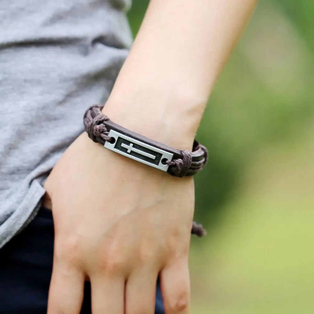 Плетеный кожаный браслет из сплава в европейском и американском стиле|Браслеты с