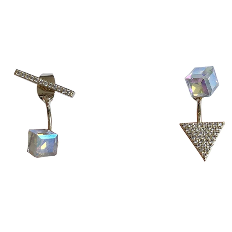 

S925 needle Asymmetrical Stud Earings Triangle Metal High Qualitly Crystal Square Colorful Glass Earrings Women Jewelry Gifts