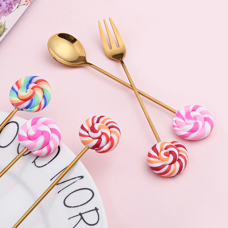 

Hot Sale Coffee Spoons 1/8/12/24/48Pcs Donuts Lollipop Candy Color Coffee Tiny Spoon Stainless Steel Children's Cartoon Spoon