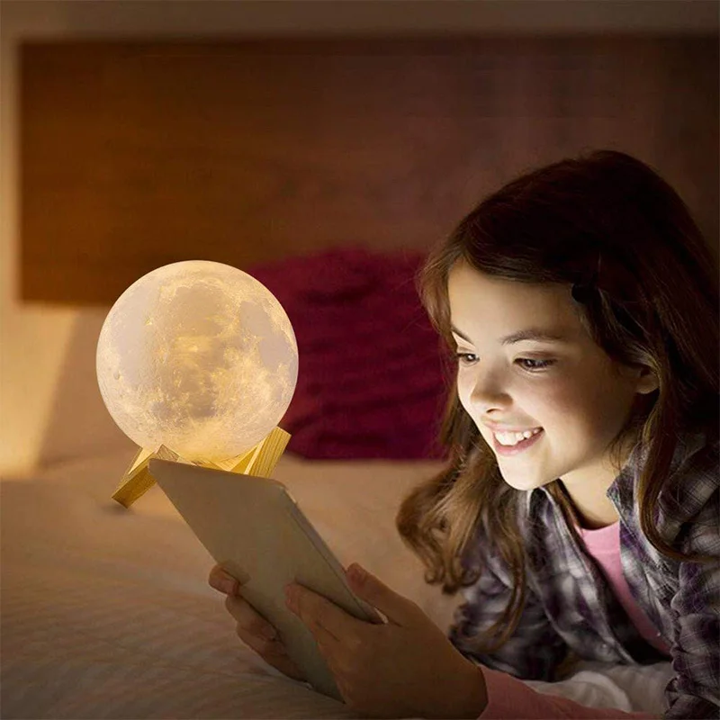 16 Colors Moon Lamp 3D Printing LED Night Light with Stand USB Rechargeable for Home Bedroom Decoration | Освещение