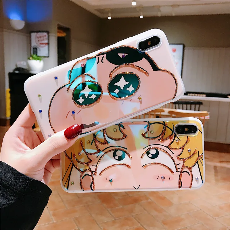 For iphone 11 pro Max Bling Sailor Moon Case X XR XS 6 7 8plus Cartoon Crayon Shin Chan soft TPU back cover |