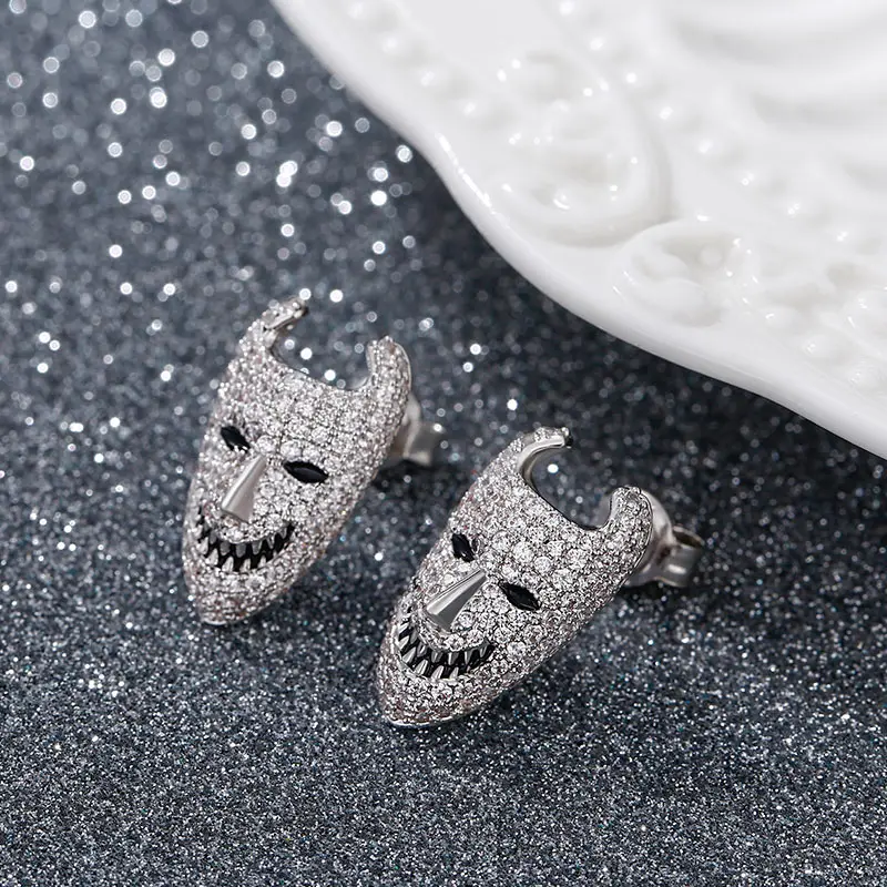 

Skull Nightmare Before Christmas Stud Earrings Lock Mask Small Cartoon Earring Women Gothic Halloween Jewelry Party Costume Gift