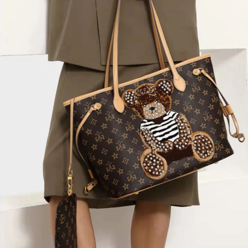 

Classic Presbyopia Diamond Bear Tote Handbags 2021 New Fashion Large Capacity Printing Pattern One-shoulder Crossbody Bag Bolso