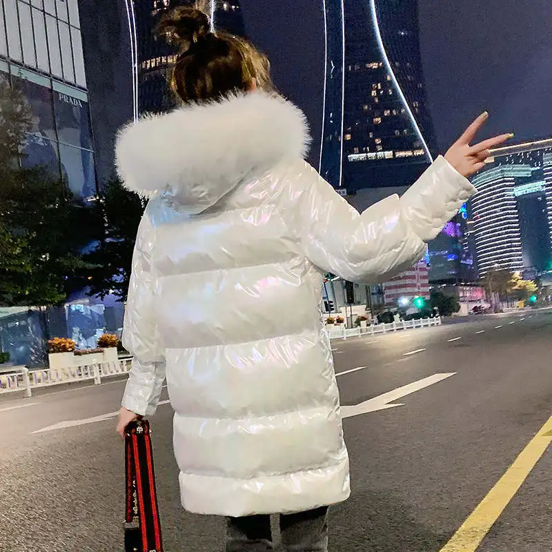 

Bright White Winter Jacket Women New Hooded Fur Collar Long Winter Parkas Thicken Cotton Padded Coats Casual Women Jacket C6431