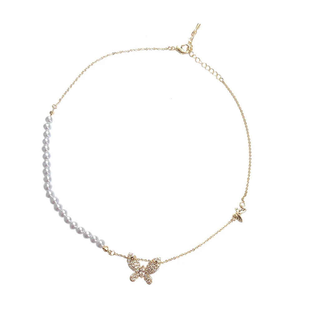 

Fashion Simple AAA Zircon Pearl Chain Butterfly Necklace for Women Inlaid Zircon Sweater Chain Fashion Jewelry Commemorative Gif