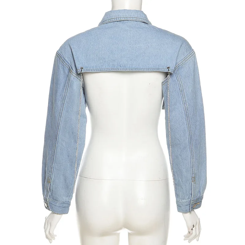 Женская Асимметричная джинсовая куртка anjahome повседневный Укороченный кардиган