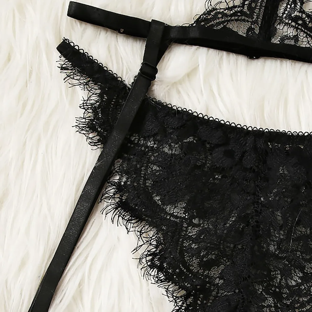 

Sexy Exquisite Lace Lingerie Bra+Garter+Briefs Set Babydoll Cut-Out Sleepwear Sexy Hot Erotic Lingerie