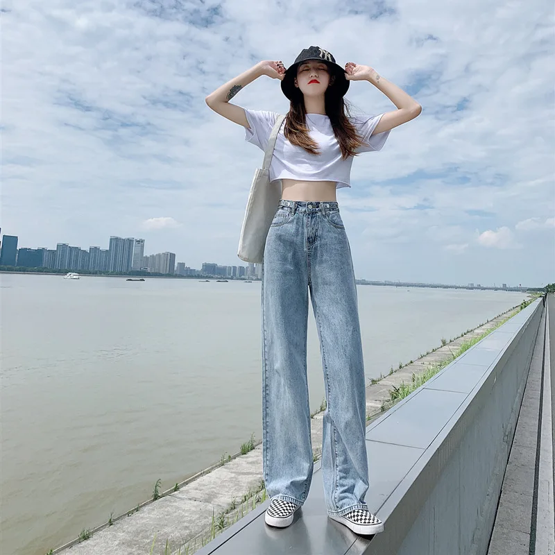 

Women's Jeans High Waist Clothes Wide Leg Denim Clothing Blue Street Clothing Retro 2021 Fashion Straight Pants Pants Jeans