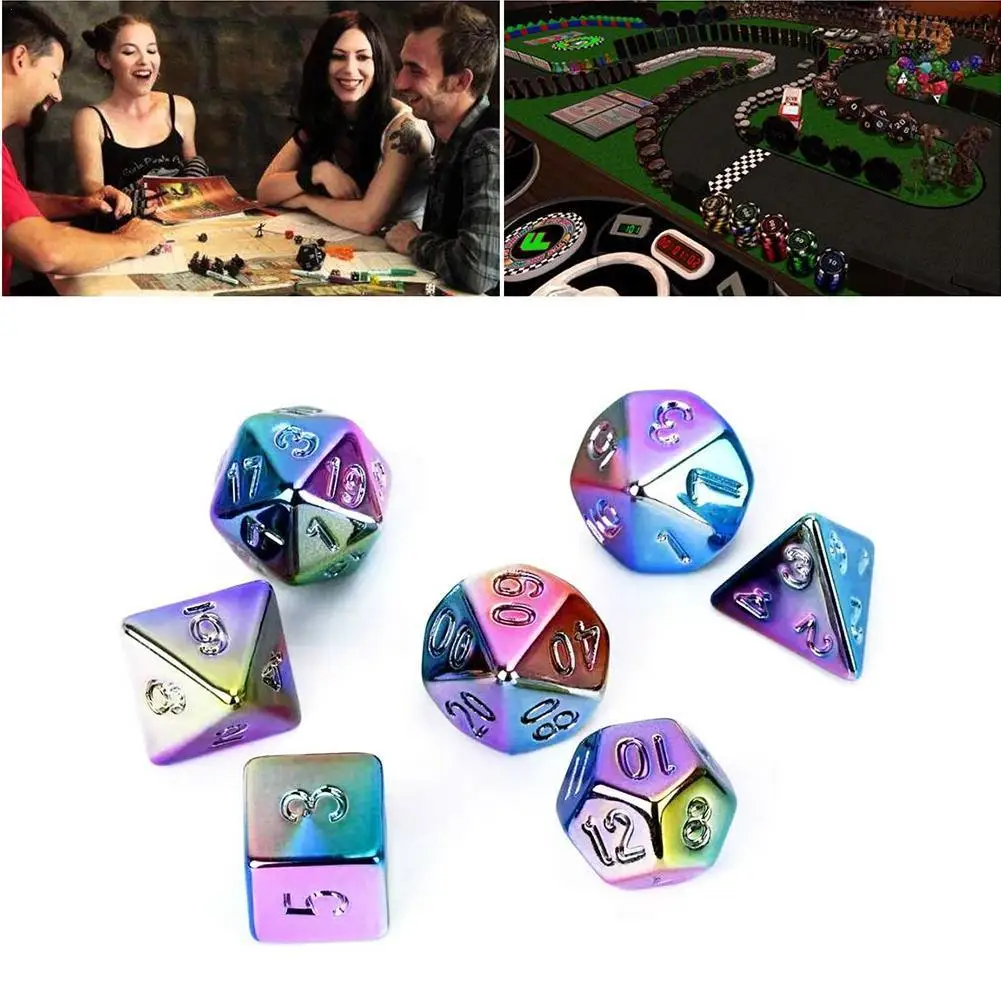 

7pcs Multi-sided Metal Dice Interesting Board Game Dice Toys Toys Playing Set Dice Rainbow Role Dices 7-color Games Metal O8Y5