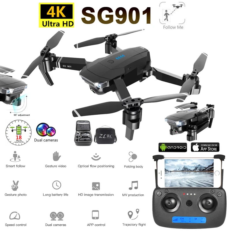 SG901 Радиоуправляемый Дрон 4K камера HD 1080P WiFi FPV оптическая камера потока Дрон 18 минут Профессиональный RC Квадрокоптер VS Xs816 S17 SG106