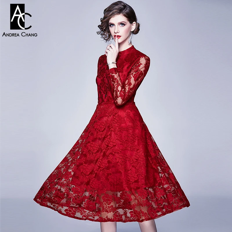 Женское платье с цветочным принтом темно синее винно Красное Кружевное бальное