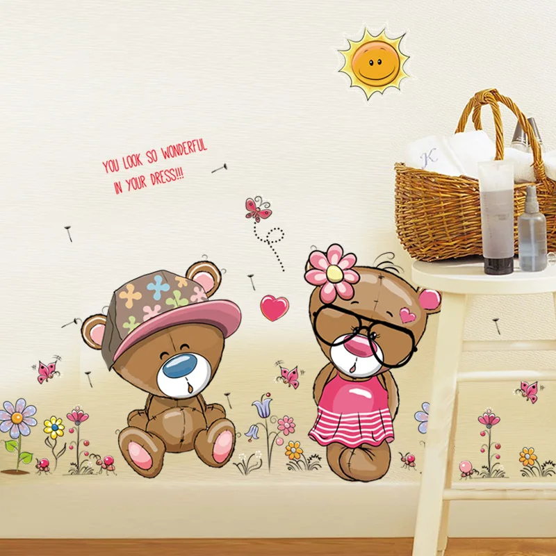 

Bear cartoon wall sticker children's room kindergarten background decoration REMOVABLE STICKER