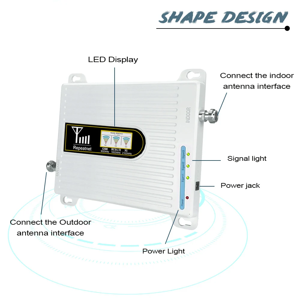 Kup Telefon Komórkowy Wzmacniacz Trójzakresowy GSM 2G 900 3G 2100 LTE 1800 Celular Signal Booster Wyświetlacz LCD Telefon Komórkowy Wzmacniacz Komórkowy Zestaw