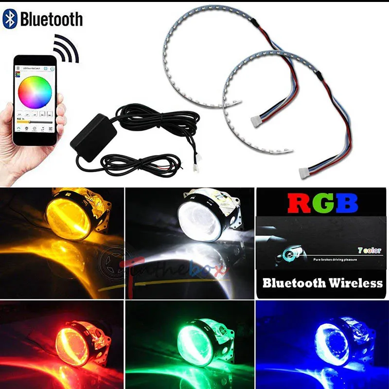 Беспроводной пульт дистанционного управления с Bluetooth 15-SMD RGB светодиодный комплект с кольцом Demon Eye Halo для проекторов фар или 2," 2,8" 3," модифицированный