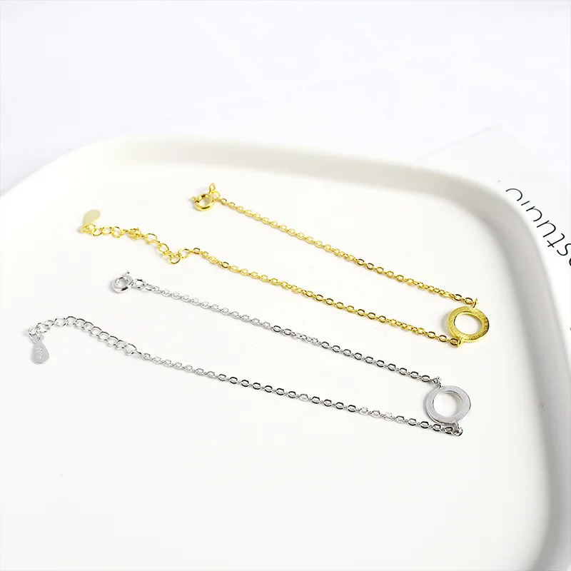 OBEAR 100% 925 Sterling Silver Gold Geometric Circle Bracelet for Women Fashion Simple Jewelry Gift | Украшения и аксессуары