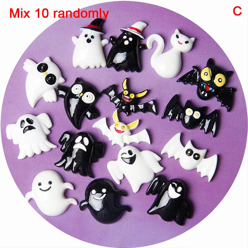 

10pcs Mix Halloween Resin Charm Flatback Ghost Pumpkin Cabochon DIY Decor Craft