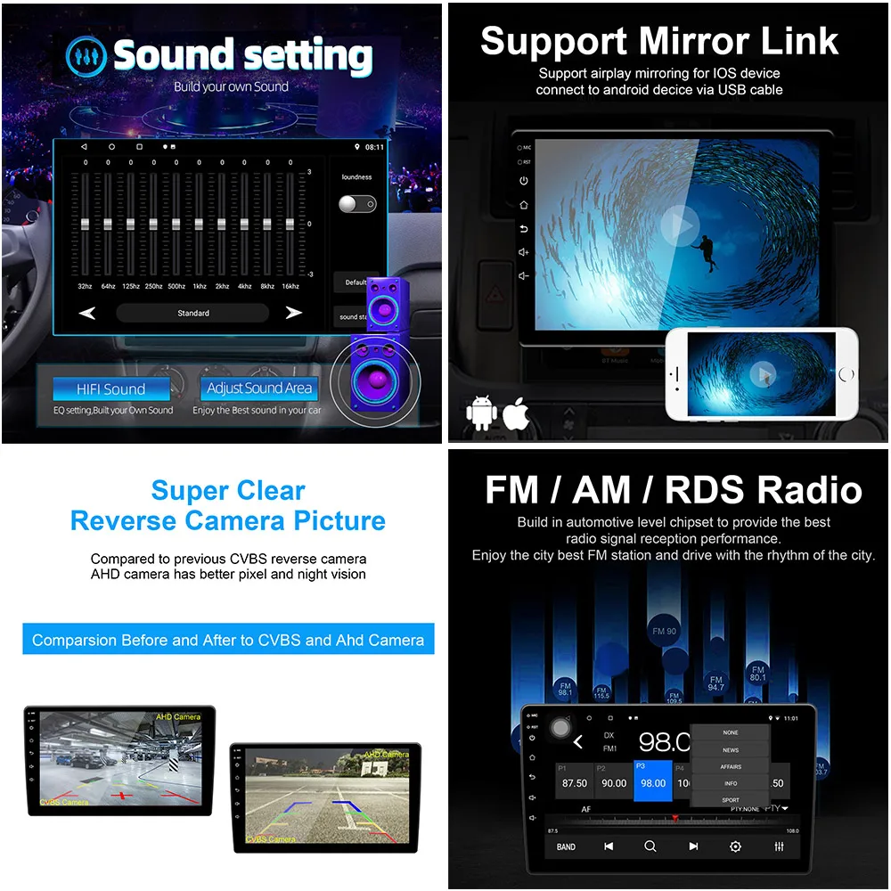 Автомагнитола 2DIN 2 + 32 ГБ Android 10 0 RDS для 9/10 дюймов Универсальный сменный