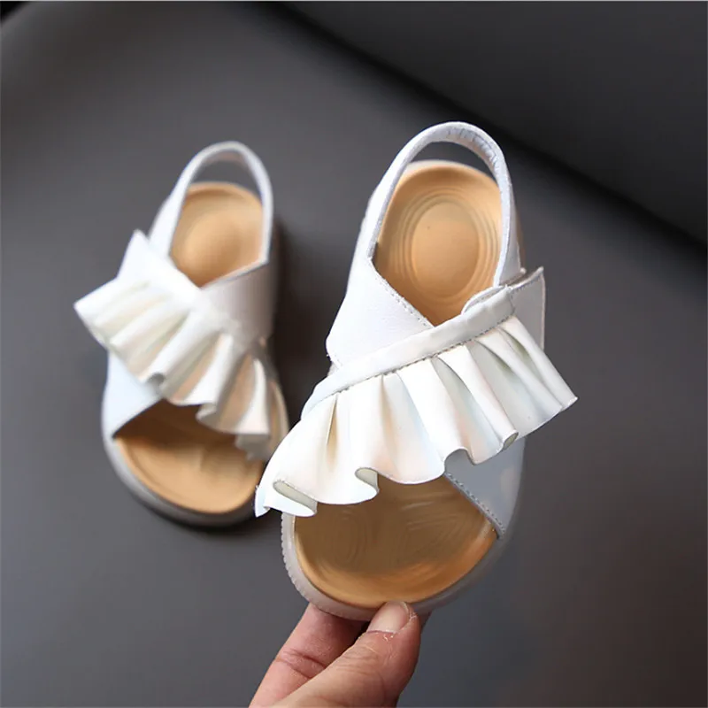 

2021 New Summer Children's Sandals Leather Ruffles Toddler Kids Shoes Cute Baby Shoes Soft Fashion Princess Girls Sandals 21-30