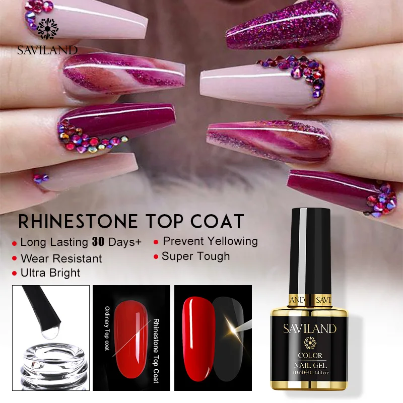 Rhinestone Top Coat Saviland 10 мл прозрачный клей для ногтей, фольга, клей, звезда, клей для ногтей, фольга s, переводная бумага, клей, верхнее покрытие, маникюр, инструмент для дизайна ногтей - Цвет: Rhinestone Top Coat