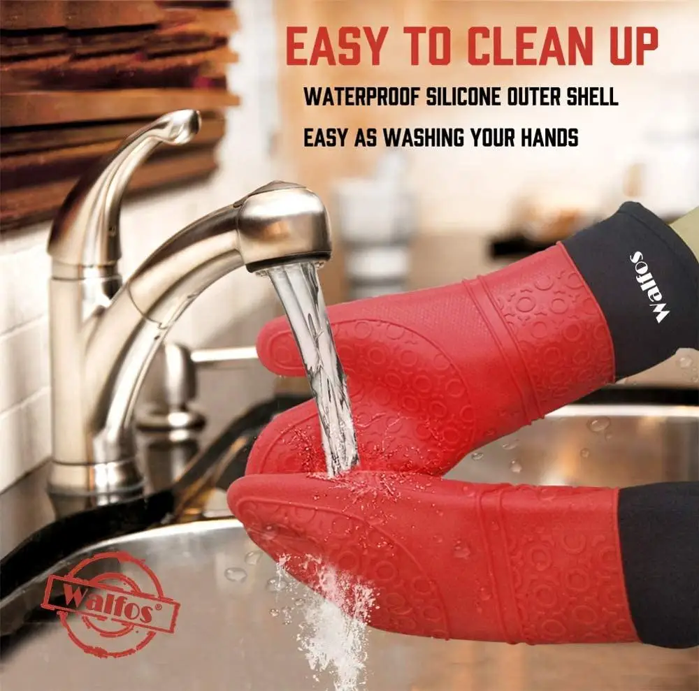 

Walfos Piece Heat Resistant Silicon BBQ Glove-Oven Mitt-Kitchen Cooking Glove With Finger-Household Gloves For Cooking Baking