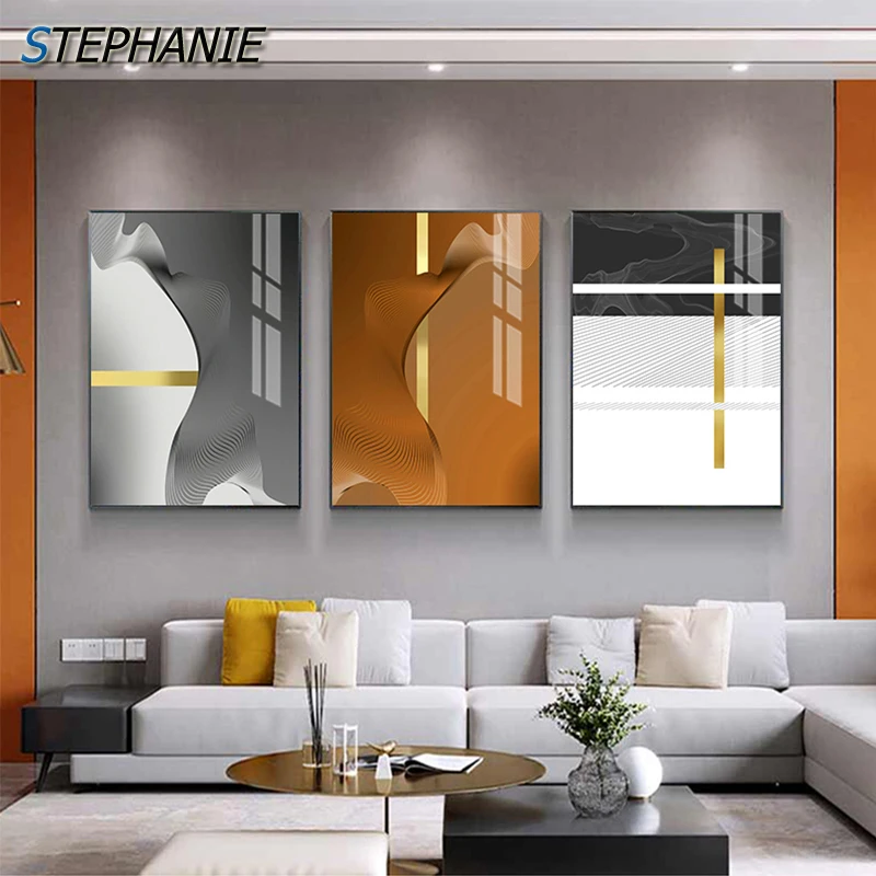 

Modern Orange Black Line Picture Nordic Gray White Geometry Poster Abstract Fashion Canvas Wall Art Print Painting Home Decor