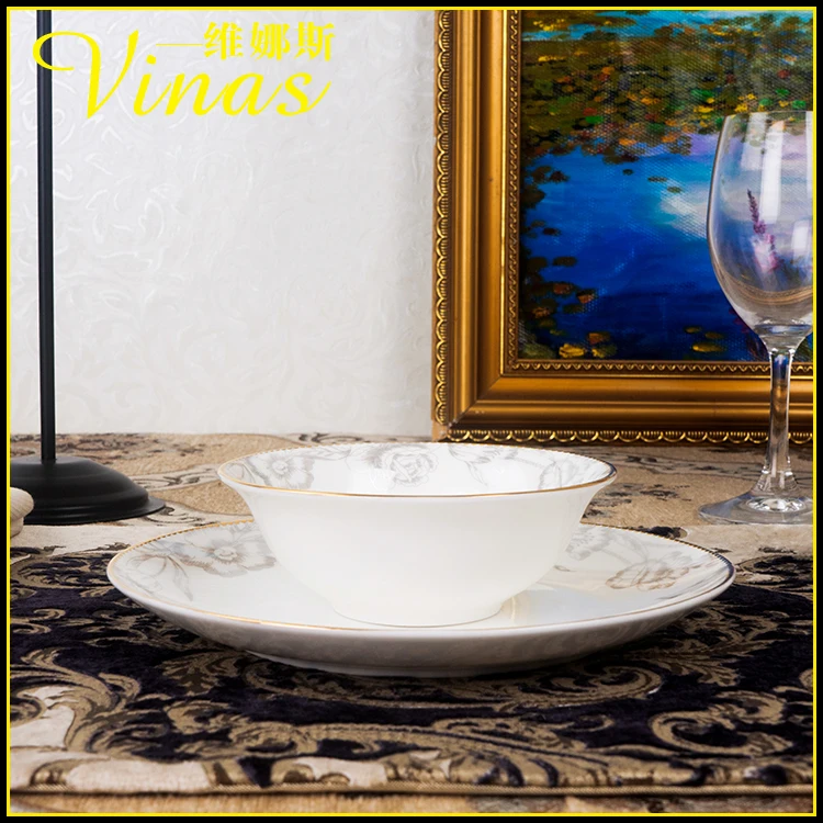 Европейский стиль керамический набор посуды Золотая инкрустация фарфоровая