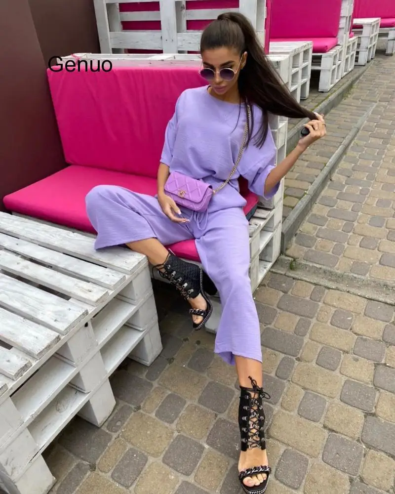 

Sexy Fashion Khaki Women Summer Casual Two Piece Set Short Sleeve Tops Shirt And Loose Beach Pants Set Bottom Suit Outfit