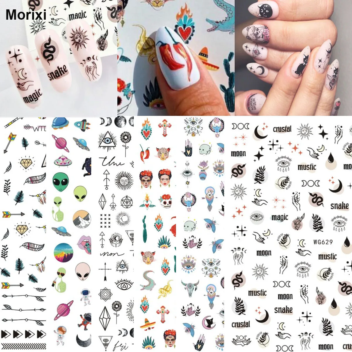 Наклейки для дизайна ногтей с изображением звезд инопланетных Солнцев цветов