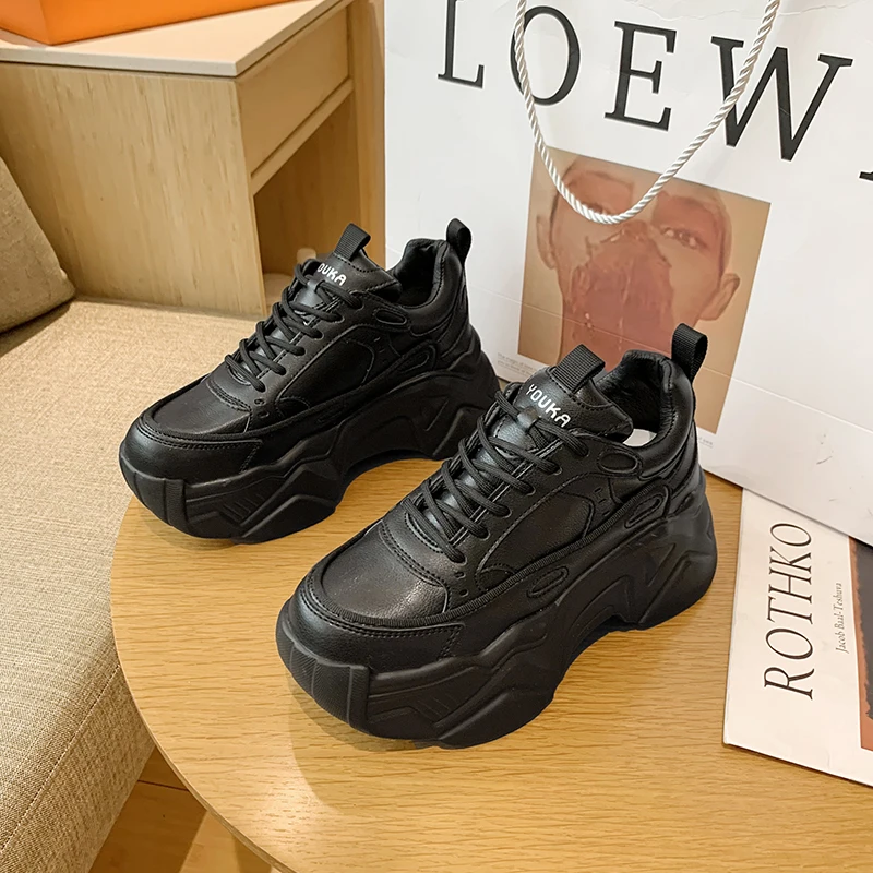 

New Women Chunky Sneakers Dad Shoes Fashion Female Black White Platform Sneakers Thick Sole Running Casual Shoes