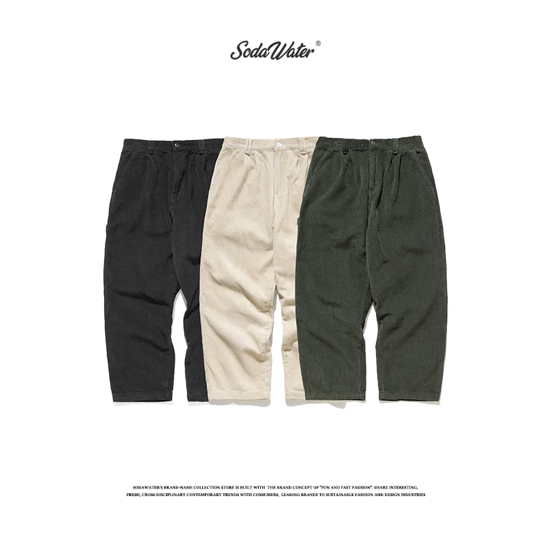 SODAWATER Men 2019 Winter Corduroy Pants Harajuku Loose Straight Solid Casual Hip Hop Vintage Cotton Trousers 94524WS | Мужская одежда