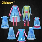 Костюм троллей для девочек на Хэллоуин, летнее платье принцессы, Мак, детские маскарадные платья, карнавальный косплей, парики для детей