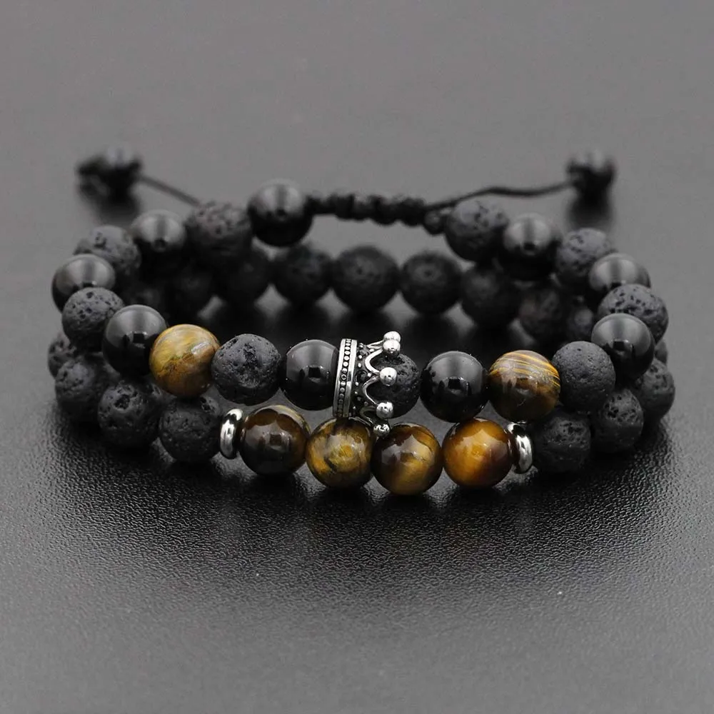 Набор браслетов из бусин натурального камня для мужчин и женщин|Плетеные