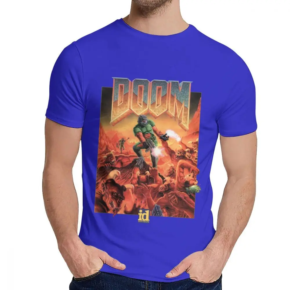 Picture Custom Doom II Hell On Earth 1994 T Shirt For Male Summer Cool Man Cotton T Shirt S-6XL - Цвет: Синий