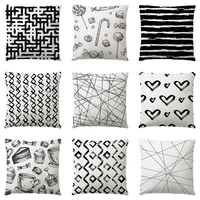 simple black and white abstract love geometry series linen pillow decorative home decor