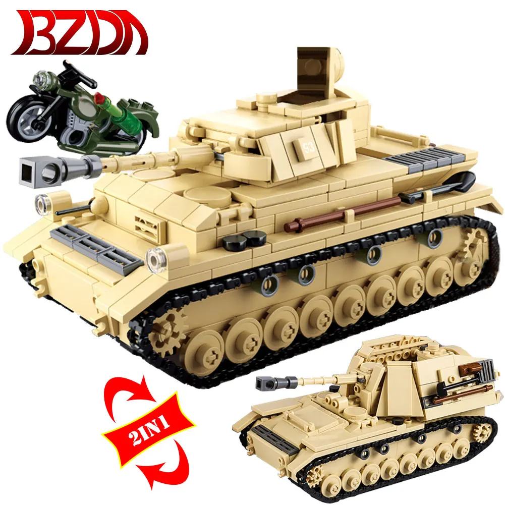 

BZDA Military WW2 Panzer IV Tank Aircraft Building Blocks Germany Armored Forces Soldier Weapon Tank Bricks Toys For Boys Gift