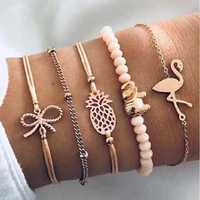2021 trendy geometric bead bracelet set for women boho bowknot pineapple elephant bird charm bangle female jewelry gift