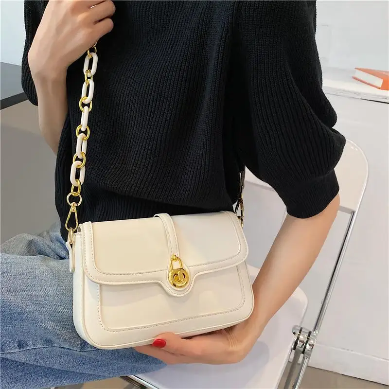 

Fashion Square Flap Shoulder Bags For Women Solid Color PU Leather Crossbody Bags Chain Branded Designer Small Handbags Female
