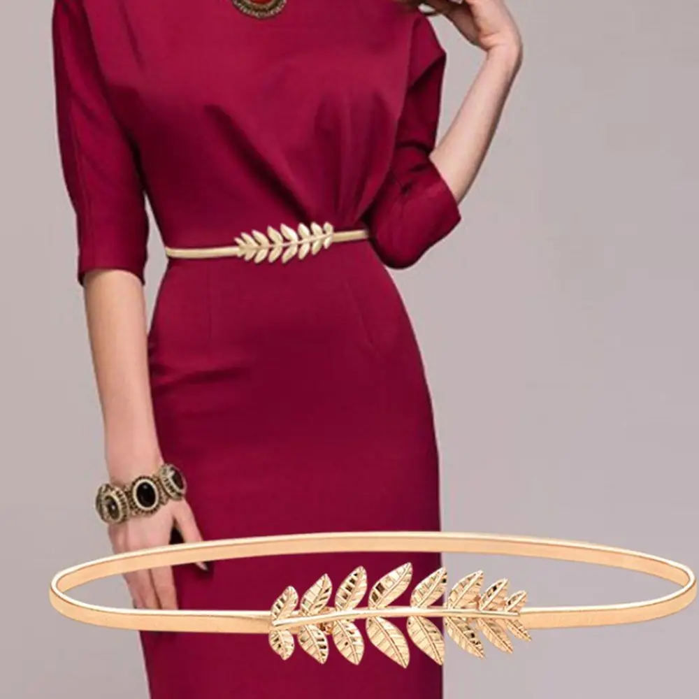 

Женский ремень в винтажном стиле, эластичный пояс с металлической застежкой в виде листьев, аксессуары для платьев