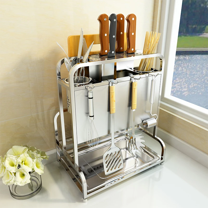 304 stainless steel kitchen knife cutting board holder multi-function rack tool storage | Дом и сад