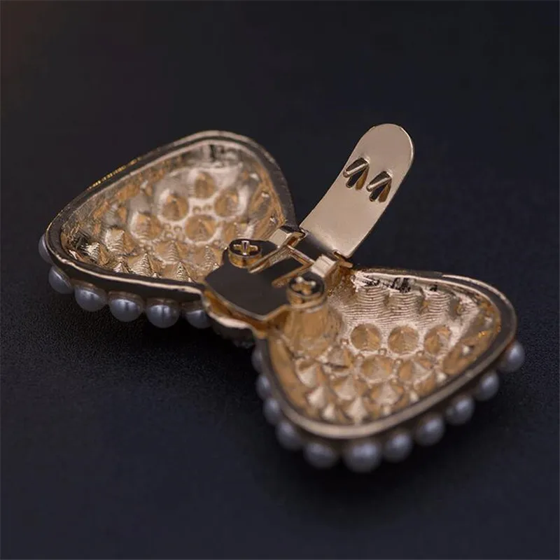 2 Pcs Shoe Clips Pearls Bows Design Wedding Party Accessories Decoration Silver