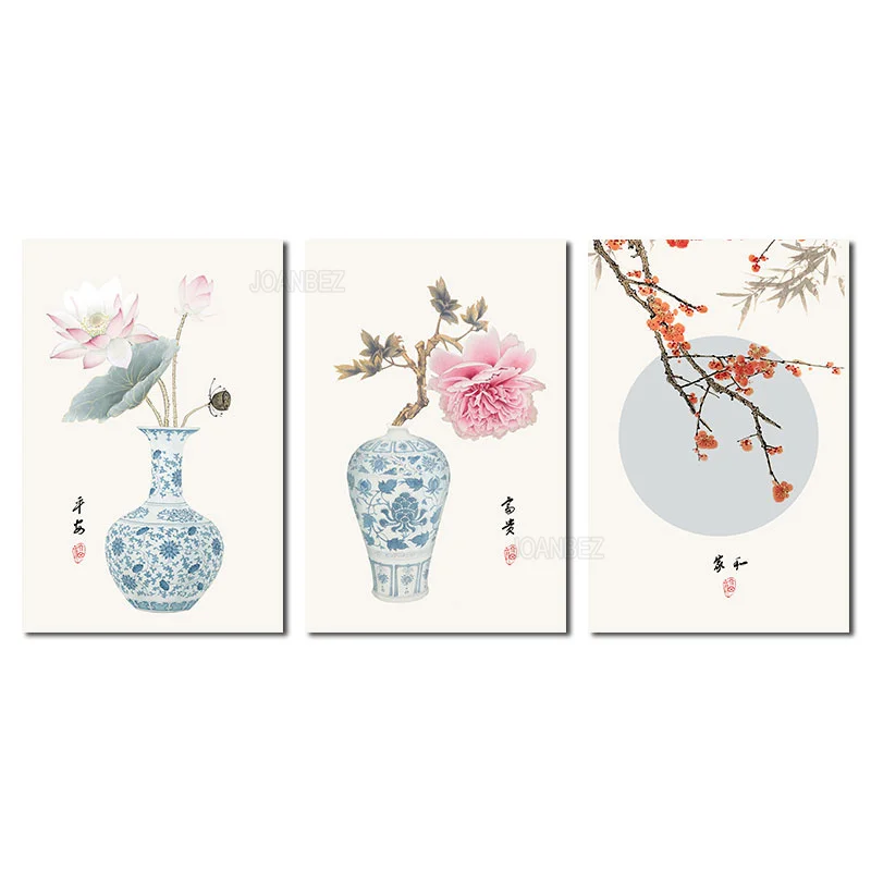 

Chinese Decoration Living Room Blue and White Porcelain Lotus and Plum Blossom Landscape Painting In The Twelfth Lunar Month