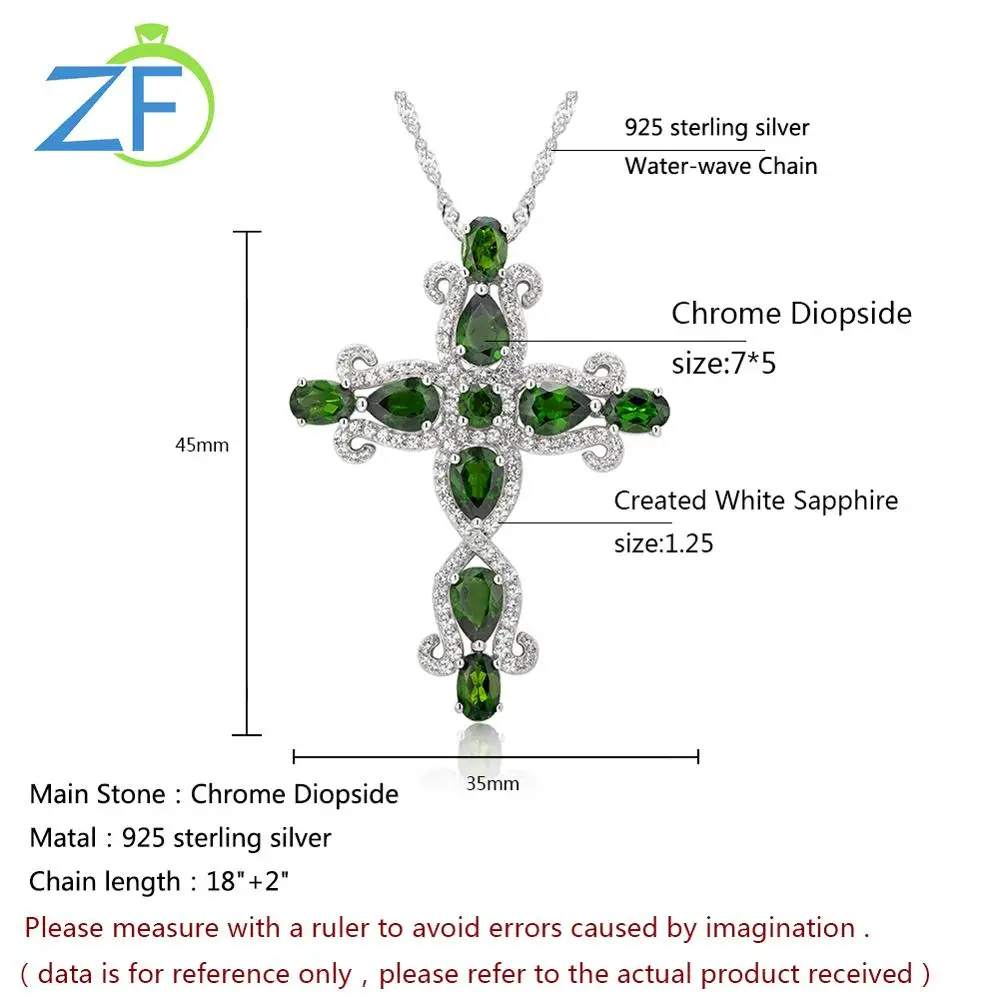 

GZ ZONGFA Women's Fashion 925 Sterling Silver Natural Chrome Diopside Cross Choker Necklace Jewelry