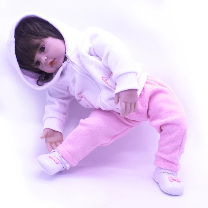 

24Inch 60cm Reborn Doll Pink Girl Big Eyes Bebe Toys Cute Baby Dolls Adorable Soft Babies Clothes Children's Playmate Kid's Gift