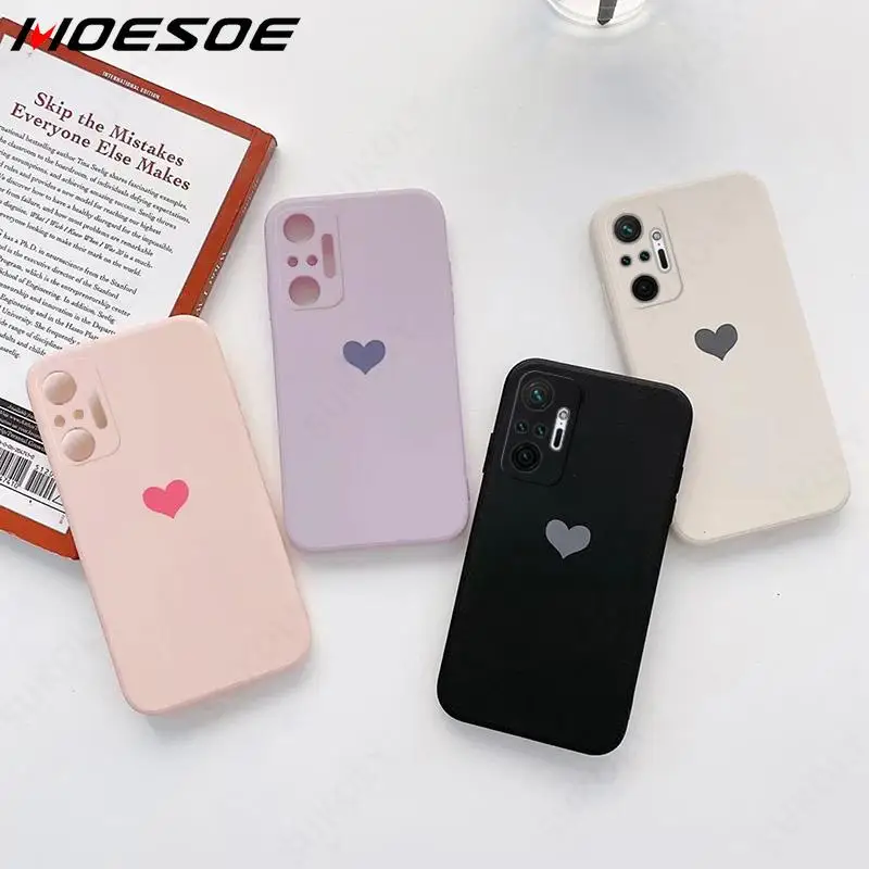 

For Xiaomi Redmi Note 10 Pro 5G Case Solid Color Love Heart Square Silicone Case For Redmi Note 9 8 Mi 11 Lite 10 Pro Mi Poco F3