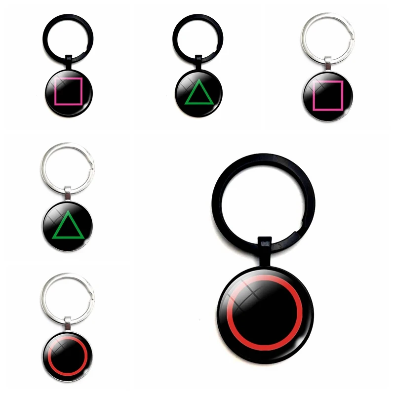 

Fashion Geometric Shape Key Chain Round Square Triangle Glass Cabochon Pendant Key Ring Personality Charm Jewelry Gift